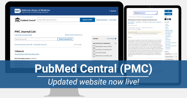 Desktop image of updated PubMed Central Website