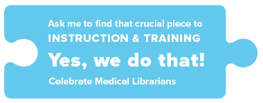 light blue puzzle piece illustrating the Medical librarians month theme