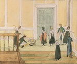 "Henry Van electrifying -- Mrs. Van, Diana, Harry, Isabella, Mum, and HGS. Dynes Hall," by Diana Sperling, ca. 1812-1823.