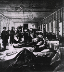 Hospital ward in a convalescent camp at Alexandria, Virginia, 1860s. Via National Library of Medicine.