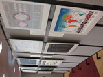 Close up photo of room divider with posters of "Places and Spaces" exhibit