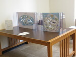 Two interactive maps from the "Places and Spaces" exhibit placed on a table