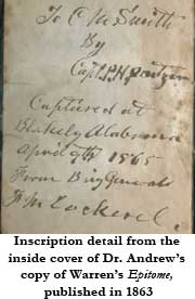 Warren's Epitome inside cover inscription