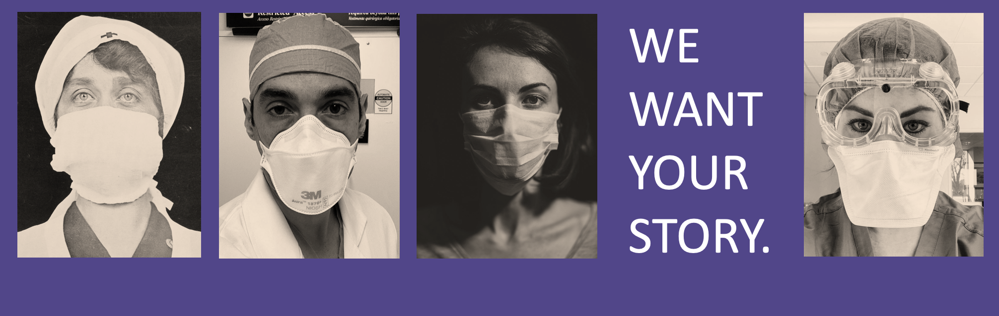 Image of four physicians wearing masks; two historical, two modern